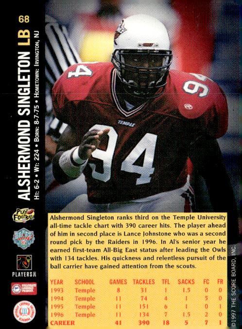 1997 Score Board NFL Rookies #68 Alshermond Singleton | eBay