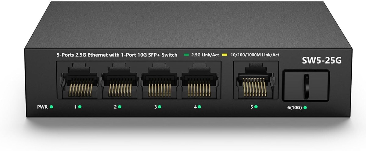 K’s 5 Port 2.5G Ethernet Unmanaged Network Switch w/10G SFP