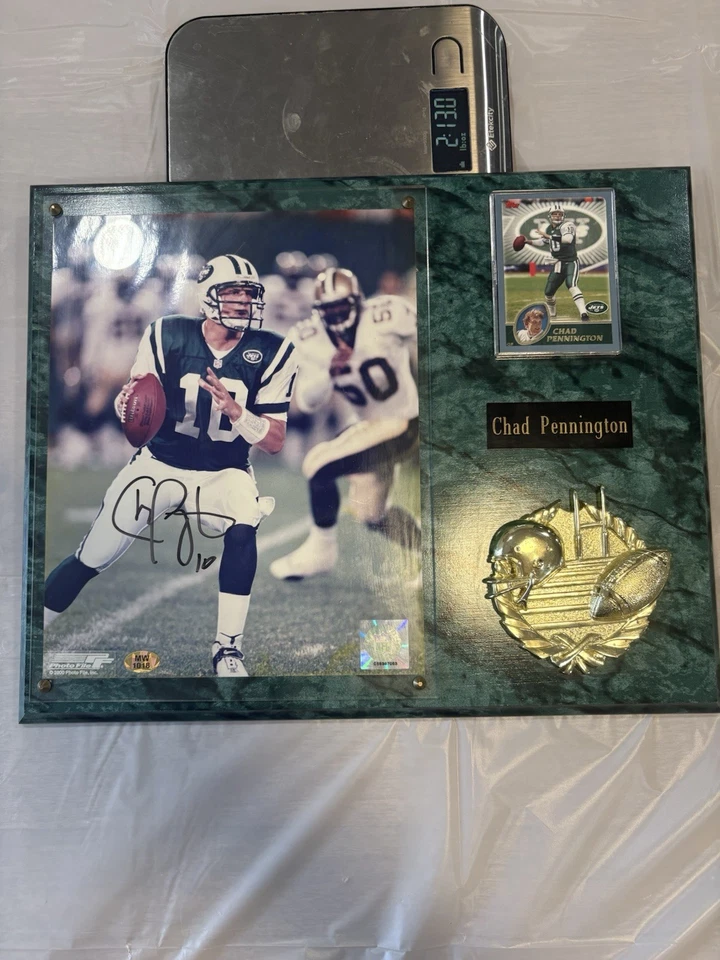 Placa autografiada con certificado de autenticidad de Chad Pennington New York Jets Foto 2 de 4