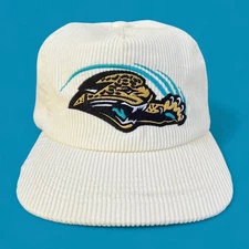 White corduroy Jacksonville Jaguars 1998 Scratch logo Strapback Hat
