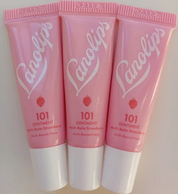 3X LANOLIPS STRAWBERRY MULTI BALM 101 OINTMENT 100% NATURAL DRY LIPS SKIN 3G SET