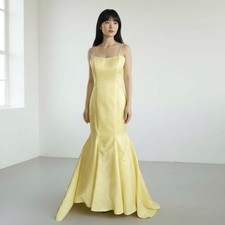Morilee Yellow Maxi Formal Dress Size 6 Iridescent Taffeta Tulle Mermaid Train