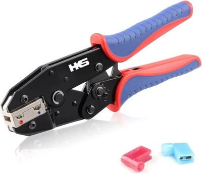 Crimping Tool for Insulated Flag Terminals - Ratcheting Wire Crimpers - AWG 22-1 - Picture 1 of 2