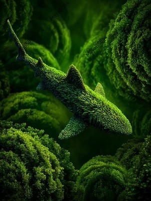 5 Green Shark - Digital Image Picture Phone Background AI Art, 5 images