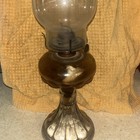 Vtg 1950s Hurricane Oil Lamp Amber Glass with Brass Base Primitive 10" Hong Kong — photo 1