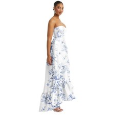 alfred sung floral print strapless midi dress Strapless Floral Satin Column Dress with Back Slit