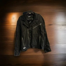 Mens TrukFIT Black Motorcycle Full Zip Bomber Jacket Heavy Textured Lil Wayne XL