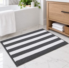 23"x15" - Charcoal Grey  White Stripe Soft Cozy Plush Chenille Bath Mat