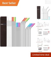 Stainless Steel Straws Set with Silicone Tips  Cleaning Brush - 21 Pcs
