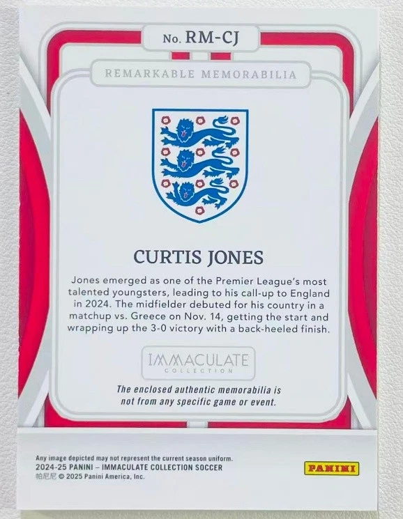Curtis Jones 2024-25 Panini Immaculate Collection Remarkable Memorabilia 20/49 - Image 2 of 2