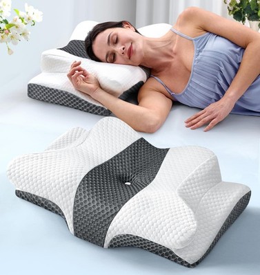 EMIRCEY SLEEP DOCTOR APPROVED CERVICAL NECK PILLOW FOR SLEEPING - WHITE GRAY