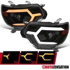 Fit 2012-2015 Toyota Tacoma Black Smoke Projector Headlights Sequential LED Bar