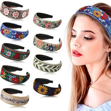 9 Pcs Boho Wide Embroidered Headbands for Women Floral Ethnic