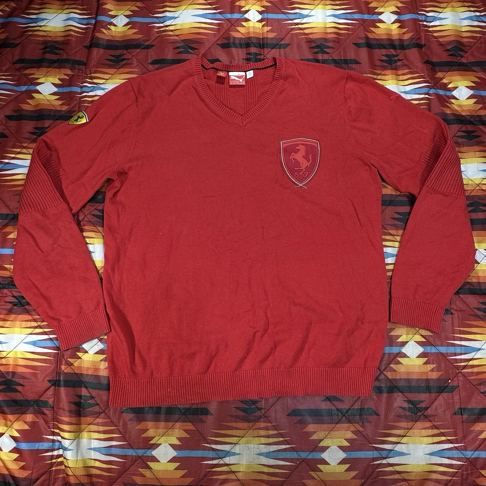 Suéter tejido suéter Ferrari x Puma Scuderia rojo cuello en V para hombre XL Foto 3 de 4