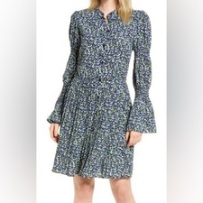 Michael Michael Kors Women's Long Sleeve Dress S Floral Blue Modest Feminine 