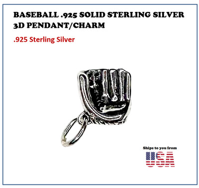 Baseball Glove 925 Solid Sterling Silver 3D Pendant/Charm