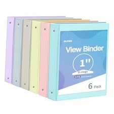 Binders 3 Ring 6 Pack, Clear View Three Ring Binders 1 Inch Pastel Assortment