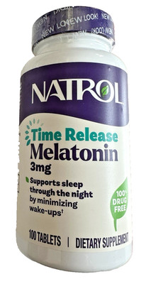 Melatonin time release 3 mg natrol 100 tablets 100% DRUG FREE-BB07/2028