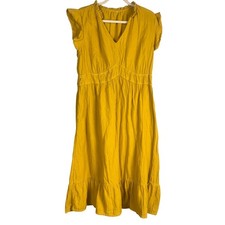 Gold Yellow Guaze Midi Dress Womens XL Ruffle Sleeve Cotton Boho Beach Summer