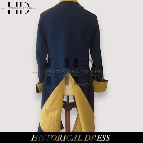 Men’s 18th Century Swedish Blue Wool Military Coat | Vintage Officer Frock - Picture 4 of 7