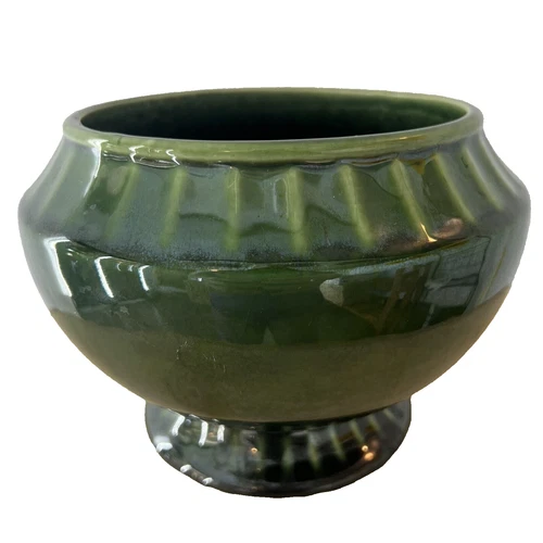 Vintage McCoy Pottery Pedestal Footed Green Glazed Planter Vase