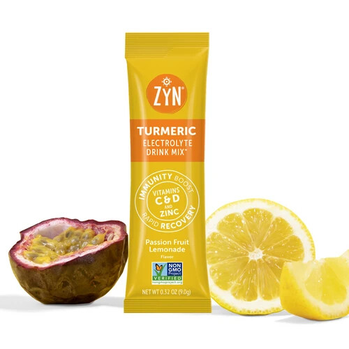 ZYN Electrolyte Drink Mix Hydration 64 Packets Turmeric Passionfruit Lemonade