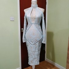 prettylittlething Ligh Blue Lace off shoulder Midi Dress UK Size 8