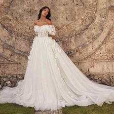 Charming Off Shoulder Wedding Dresses Lace Appliques Boho A Line Bridal Gowns