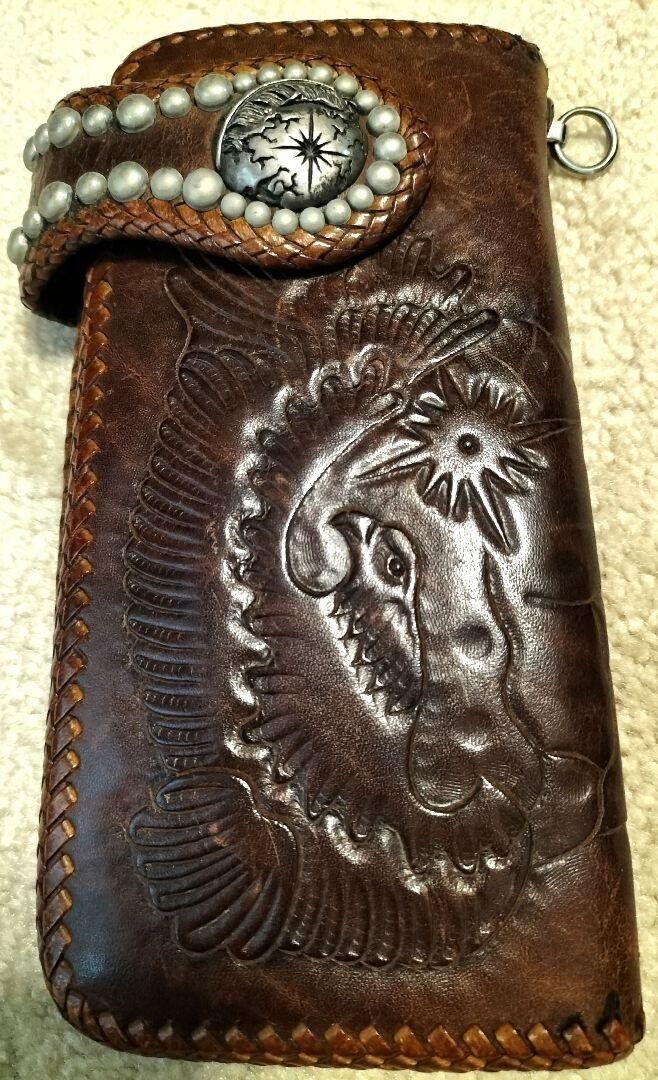 SAAD Biker leather Long wallet pocket engraved Japan Made SAAD Biker leather Long wallet pocket engraved Japan Made