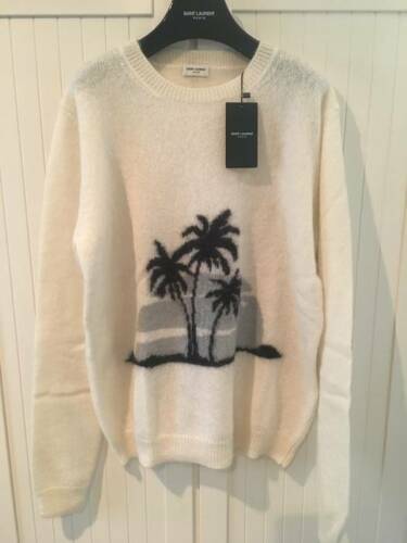 Maglione Saint Laurent Paris palma intarsiato mohair maglione maglia panna tg XL