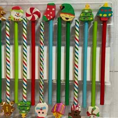 Christmas Holiday Pencils Party Pack 24 Erasers/24 Pencils, NEW, Unopened