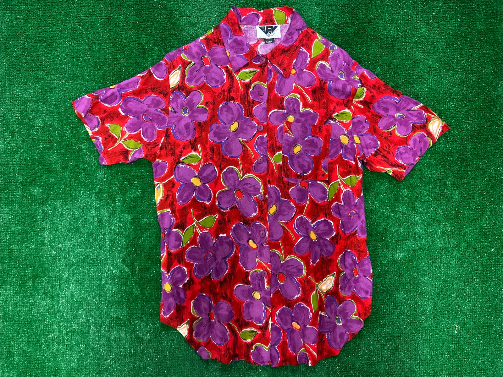 Vintage BEV Rayon Floral Shirt Sz L Made In USA
