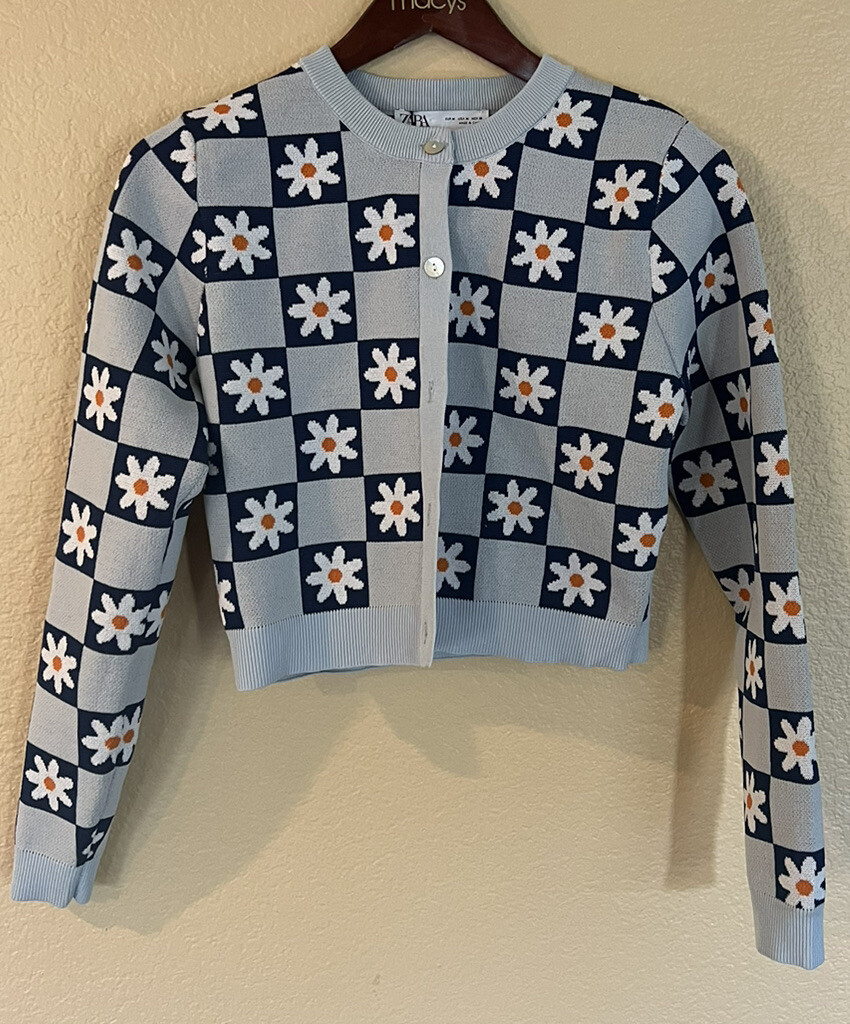 New ZARA DAISY FLORAL JACOUARD KNIT CARDIGAN 8146/003 long