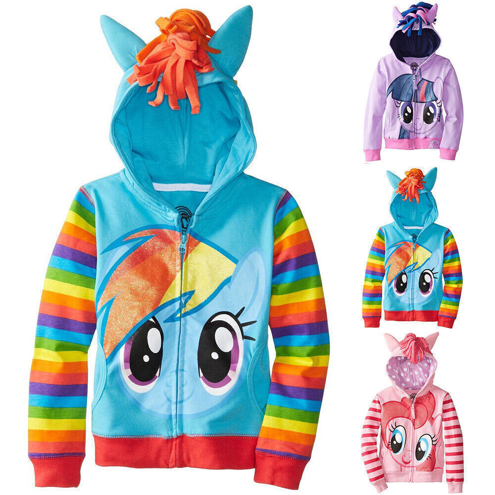 Felpa con cappuccio bambino ragazzo ragazza My Little Pony ali giacca crepuscolare arcobaleno cruscotto maglione