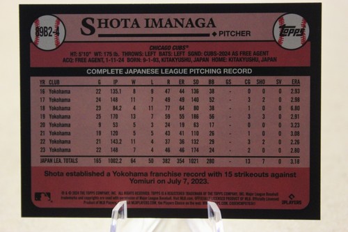 2024 Topps Blue Border SHOTA IMANAGA 1989 Throwback RC #89B2-4 - Chicago Cubs - Picture 2 of 2