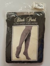 Vtg Black Pearl Ultra Sheer Off Black Knee High Plus Size 10-13 Hosiery