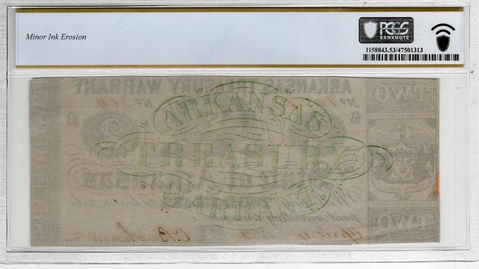 AR CR-38C 1862 $2 Arkansas Paper Money - PMG About Unc 53 - Civil War - RARE - Image 2 of 2