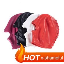 Open Mouth Slaver Party Mask Leather Hood Blindfold Head Harness Binding