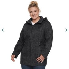 New D.e.t.a.i.l.s. Women’s Gray Fleece Mid Weight Jacket Coat New Tweed 2x Plus