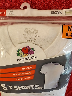 Fruit of the Loom Boys 5 Pack Cotton T-Shirt White M (10-12) Tag