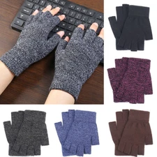 Mens Womens Knitted Fingerless Gloves Warm Winter Thermal Half Finger Mittens  ↲