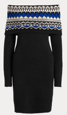 Ralph Lauren Womens Wool Off Shoulder Fair Isle Sweater Dress NWT PS  Small $265