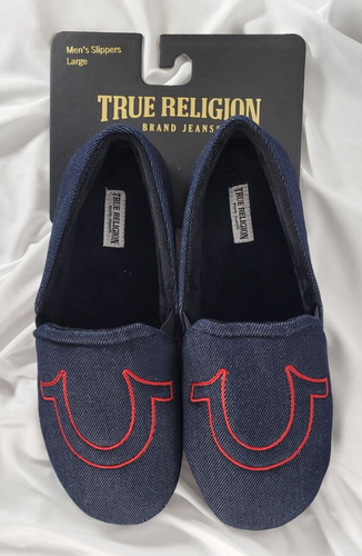 True Religion Men's Slippers Large 11-12 Navy Blue Denim with Logo FREE ...