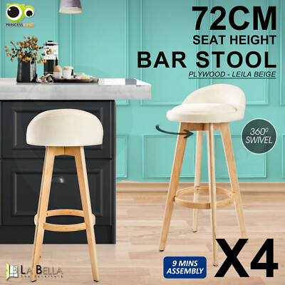 4X Wooden Bar Stool Swivel Barstools Dining Chair Kitchen Fabric