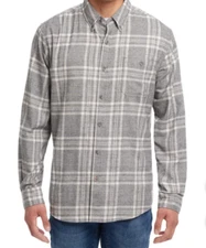 NEW  Weatherproof Vintage Men's Gray Plaid Flannel Shirt  L  NWT