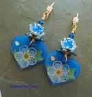Blue Flower Hearts handmade earrings, Blue Lampwork Hearts Flowers Resin Blue — photo 1
