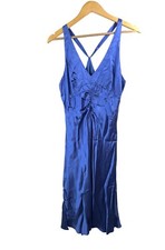 Frederick's of Hollywood midi SILK satin 90s slip dress blue sz 8