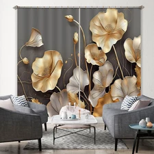 3D Golden Leaf K2290 Window Photo Curtain Printing Fabric Panda 2023