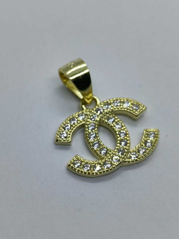 Ciondolo argento 925 oro giallo modello c zirconi bianchi - Immagine 4 di 4