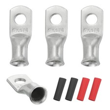 4 Pcs 1/4" Stud 4AWG Battery Lugs Ring Terminal with 4pcs Heat Shrink, Silver